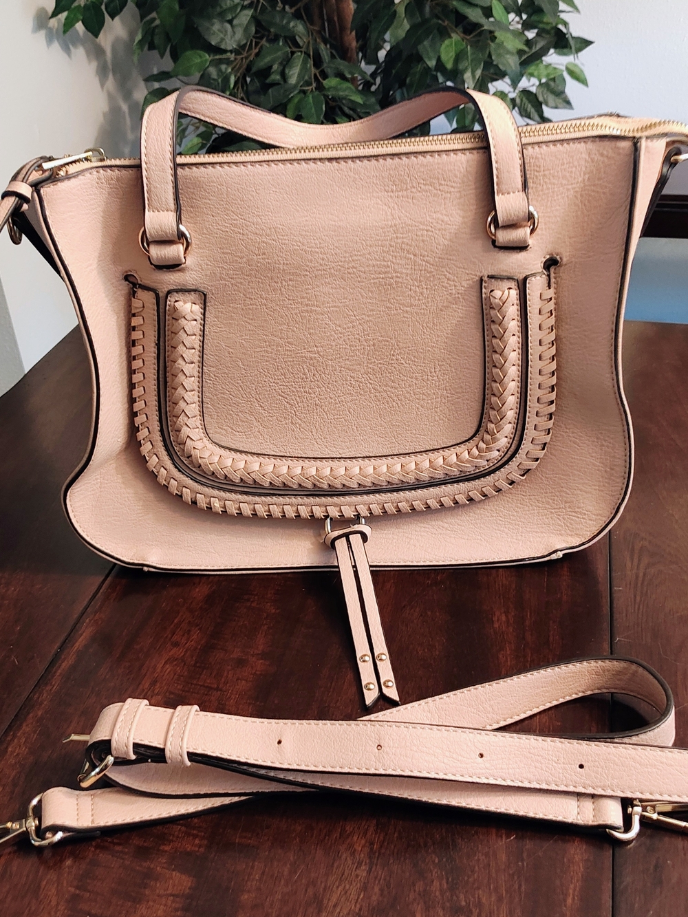Sole Classic Braided Trim Satchel Bag - Blush